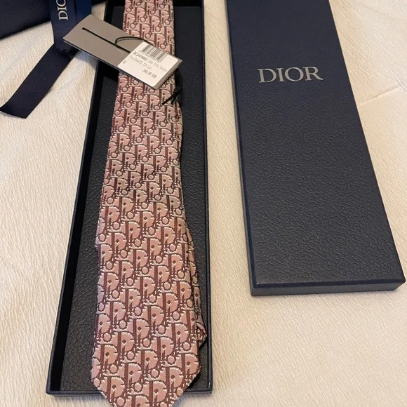 Dior Men\'s Tie in Pink and Black Christian Dior 80s Vintage All Silk Necktie. Abstract  main image 3